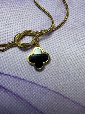 Gold-Tone Bracelet with Black Clover Charm NEW